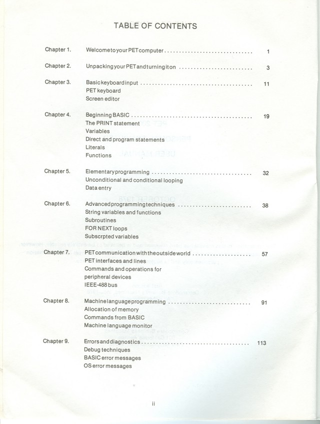 Table of Contents for the User Manual.