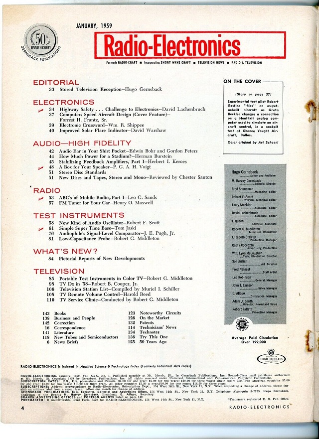 Table of Contents for Jan. 1959 Radio-Electronics Magazine